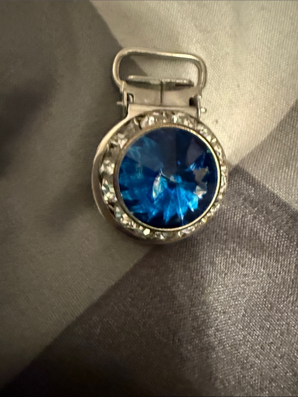 Irish dance competition number clip- Silver Clip Charm Faceted Blue Gem